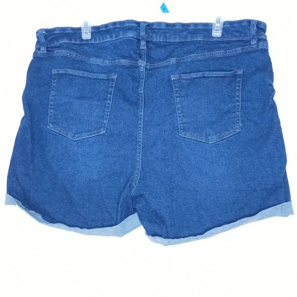 Ava & Viv Women’s 24W Denim Shorts Blue Distressed Roll Cuff High Rise Midi Plus - Picture 7 of 10